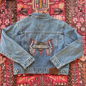 Harley-Davidson Blue Jean Jacket with Red and Black Logo
